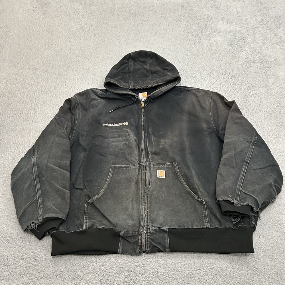 Carhartt Jacket Mens 4XL Black J131 BLK Canvas Full Zip Hooded Lined Work Wear